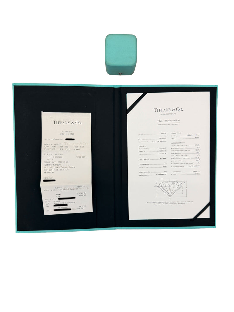 Tiffany & Co. 0.96 Ct Round Brilliant Diamond Engagement Ring 950