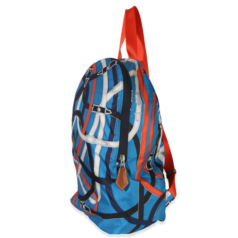 Hermès Bleu Zanibar Multicolor Cavalcadour Airsilk Backpack Blue; Fabric Handbag