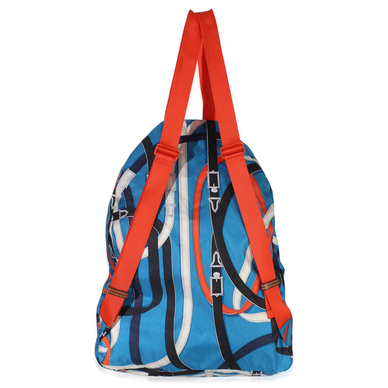 Hermès Bleu Zanibar Multicolor Cavalcadour Airsilk Backpack Blue; Fabric Handbag