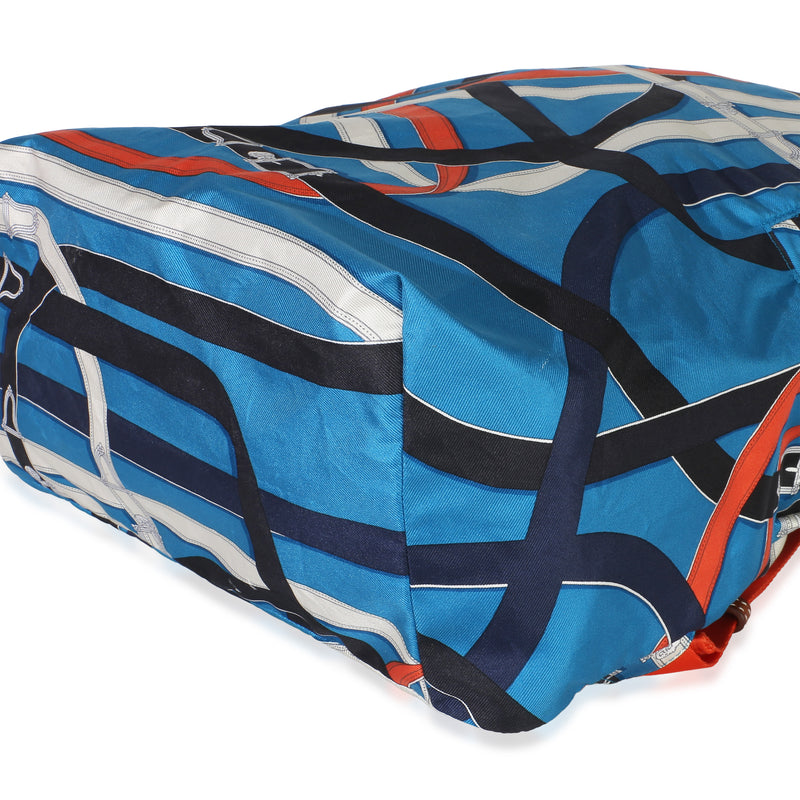 Hermès Bleu Zanibar Multicolor Cavalcadour Airsilk Backpack Blue; Fabric Handbag