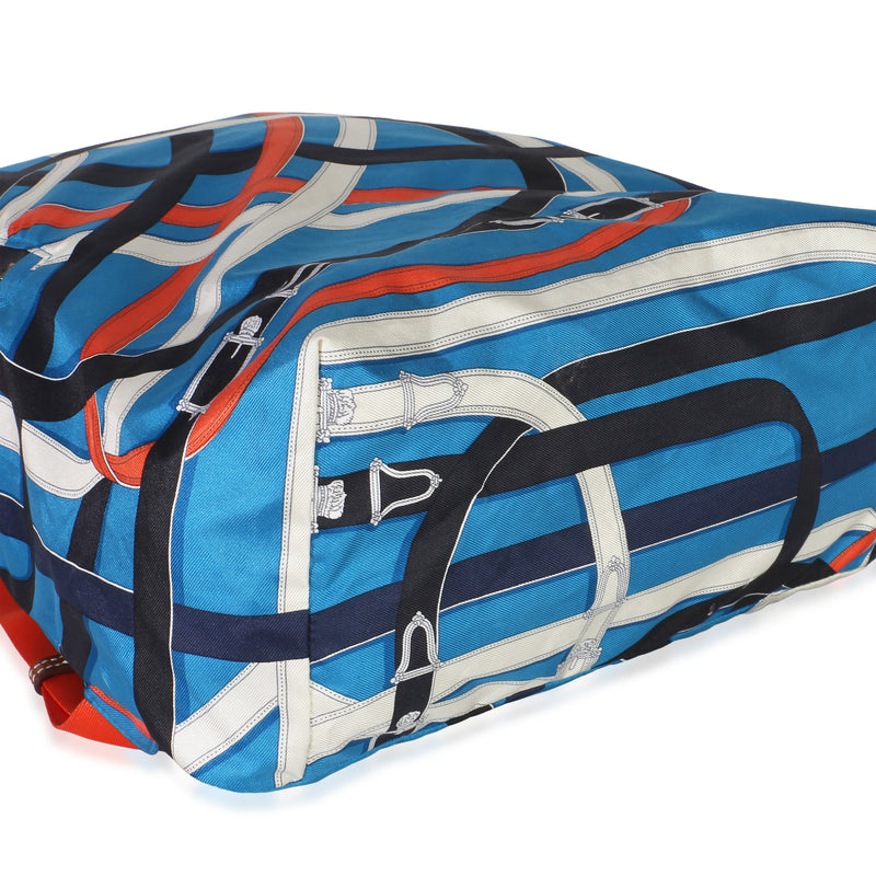 Hermès Bleu Zanibar Multicolor Cavalcadour Airsilk Backpack Blue; Fabric Handbag