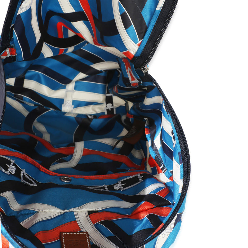 Hermès Bleu Zanibar Multicolor Cavalcadour Airsilk Backpack Blue; Fabric Handbag