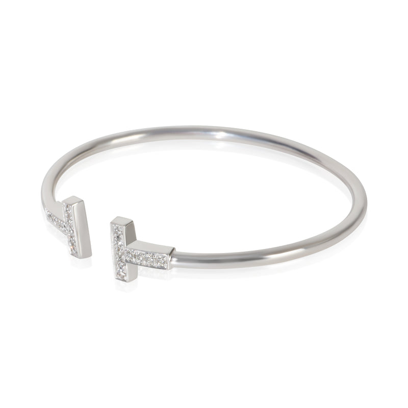 Tiffany & Co. White Gold Diamond T Wire Bracelet 18k