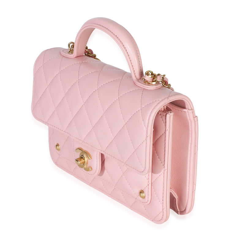 Chanel Light Pink Quilted Lambskin Preppy Satchel Wallet On Chain Leather Handbag