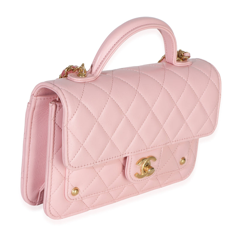 Chanel Light Pink Quilted Lambskin Preppy Satchel Wallet On Chain Leather Handbag