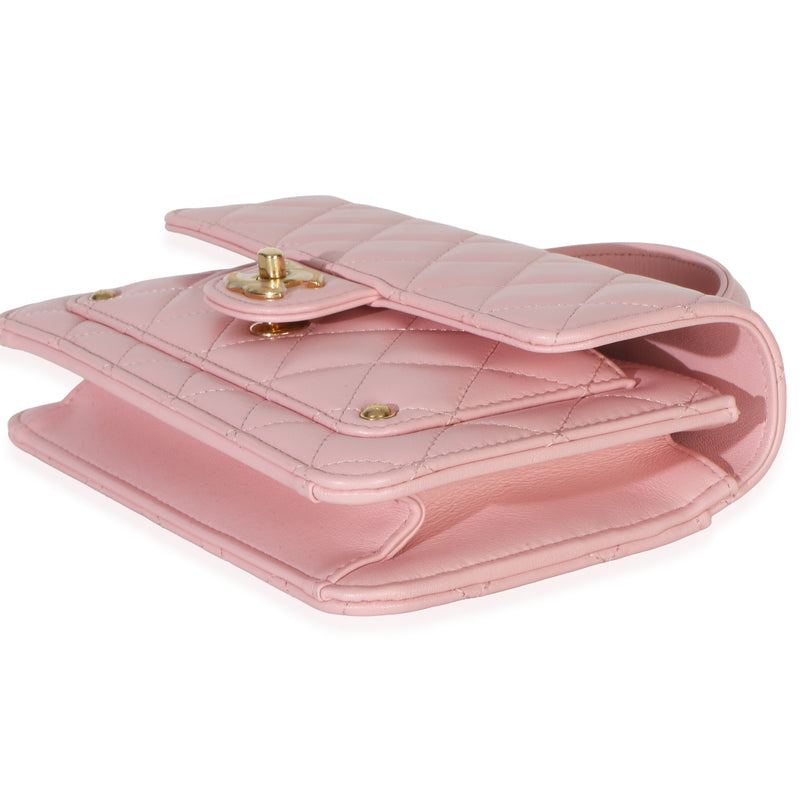 Chanel Light Pink Quilted Lambskin Preppy Satchel Wallet On Chain Leather Handbag