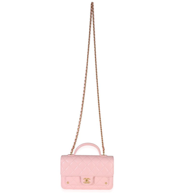Chanel Light Pink Quilted Lambskin Preppy Satchel Wallet On Chain Leather Handbag