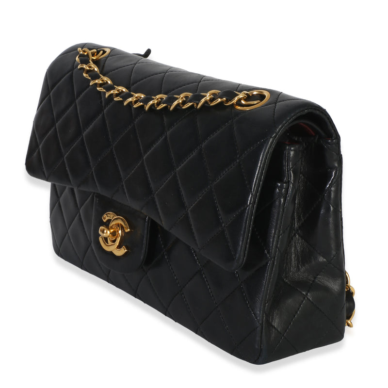Chanel Vintage 24k Black Quilted Lambskin Small Classic Double Flap Bag Leather Handbag