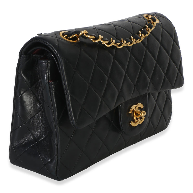 Chanel Vintage 24k Black Quilted Lambskin Small Classic Double Flap Bag Leather Handbag