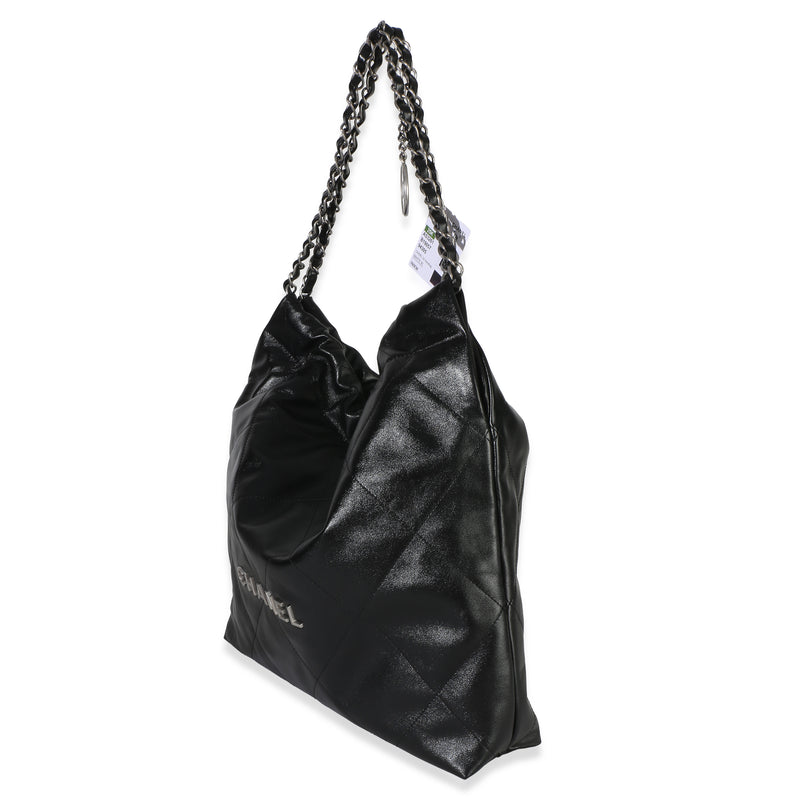 Chanel Black Quilted Shiny Calfskin 22 Hobo Leather Handbag