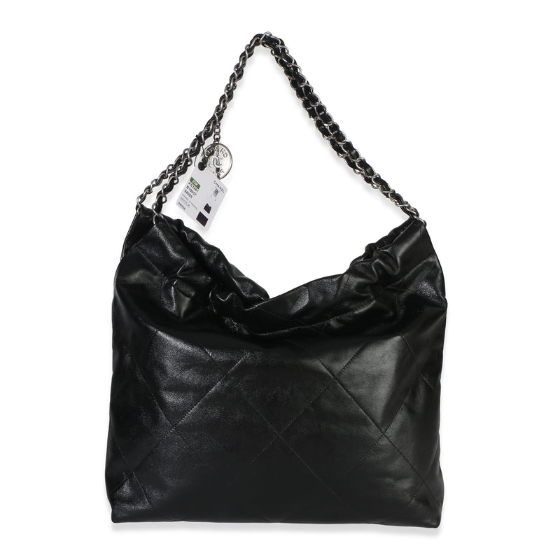 Chanel Black Quilted Shiny Calfskin 22 Hobo Leather Handbag