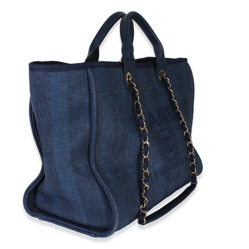 Chanel Navy Mixed Fibers Striped Large Deauville Tote Blue Canvas Handbag