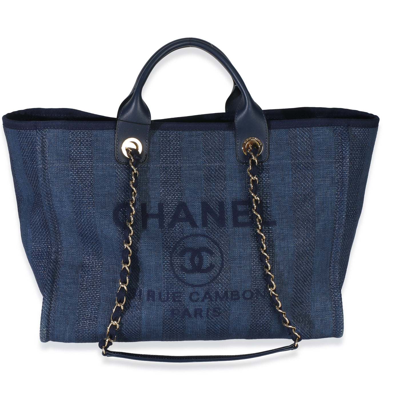 Chanel Navy Mixed Fibers Striped Large Deauville Tote Blue Canvas Handbag