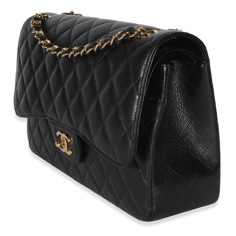 Chanel Black Quilted Caviar Jumbo Double Flap Bag Leather Handbag