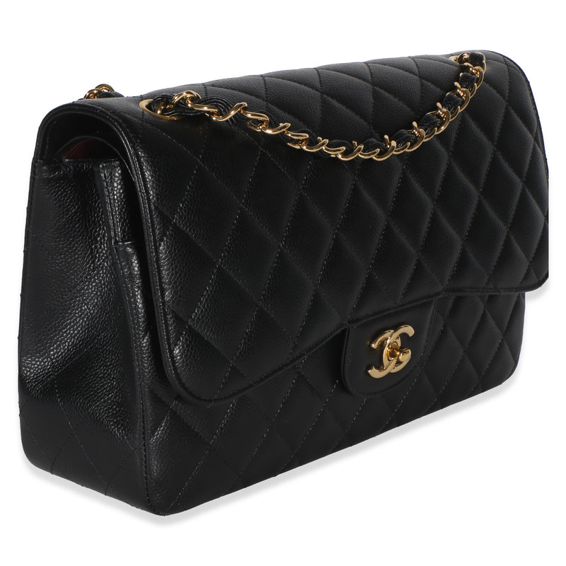 Chanel Black Quilted Caviar Jumbo Double Flap Bag Leather Handbag