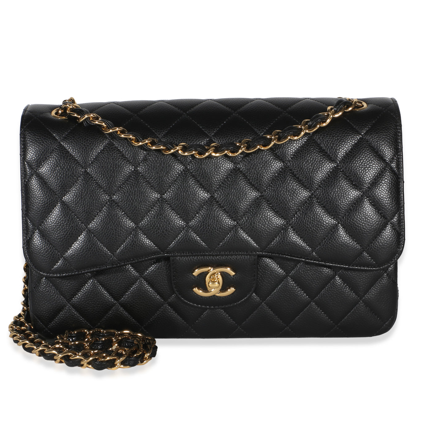Chanel Black Quilted Caviar Jumbo Double Flap Bag Leather Handbag