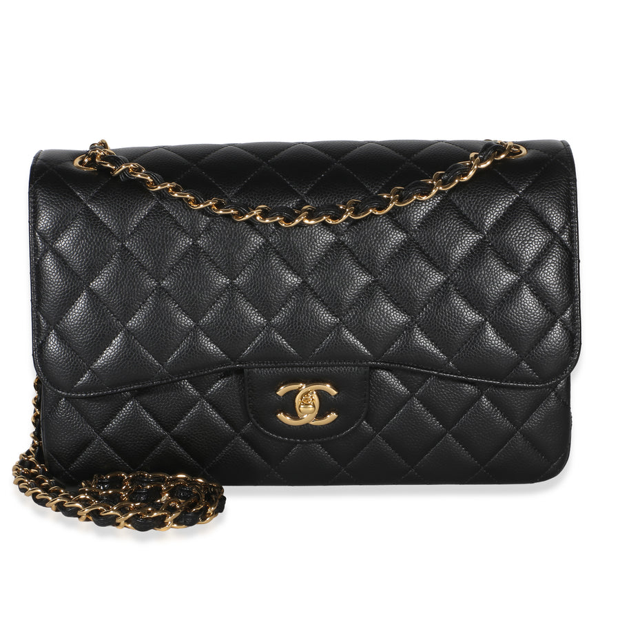 Chanel Black Quilted Caviar Jumbo Double Flap Bag Leather Handbag