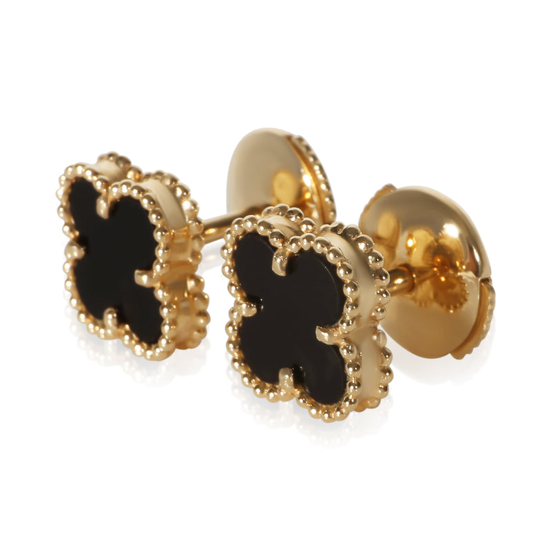 Van Cleef & Arpels Yellow Gold Onyx Sweet Alhambra Earrings 18k