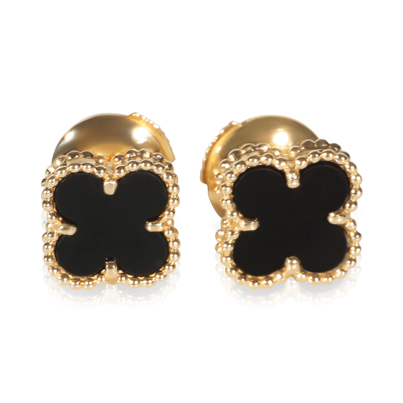 Van Cleef & Arpels Yellow Gold Onyx Sweet Alhambra Earrings 18k