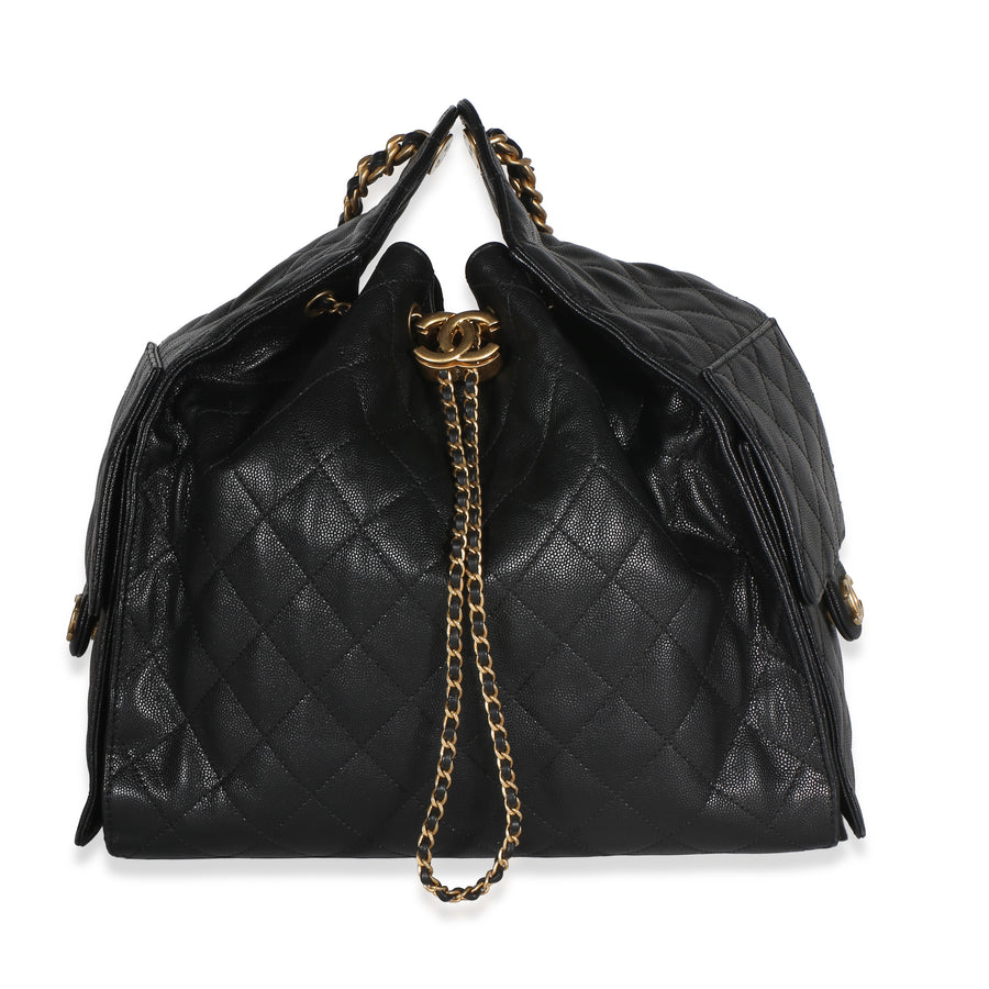 Chanel Black Quilted Caviar Medium 25 Hobo Leather Handbag