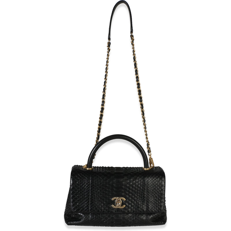 Chanel Black Python Medium Coco Top Handle Bag Exotic