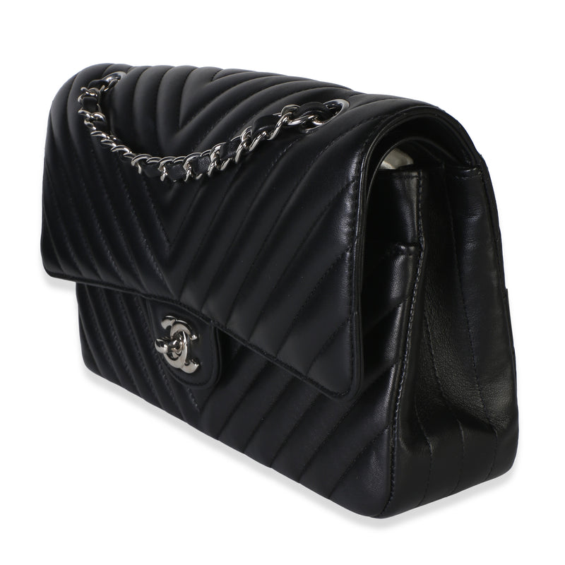 Chanel Black Chevron Lambskin Medium Classic Double Flap Bag Leather