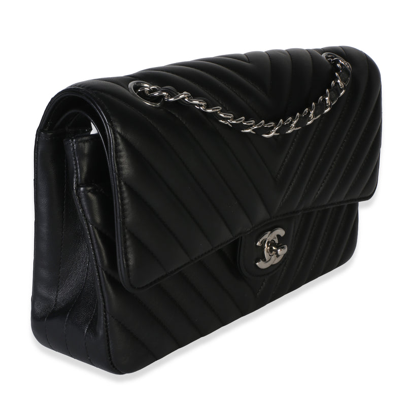 Chanel Black Chevron Lambskin Medium Classic Double Flap Bag Leather