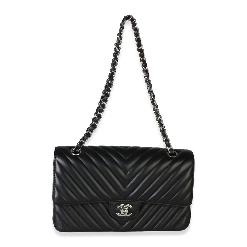 Chanel Black Chevron Lambskin Medium Classic Double Flap Bag Leather