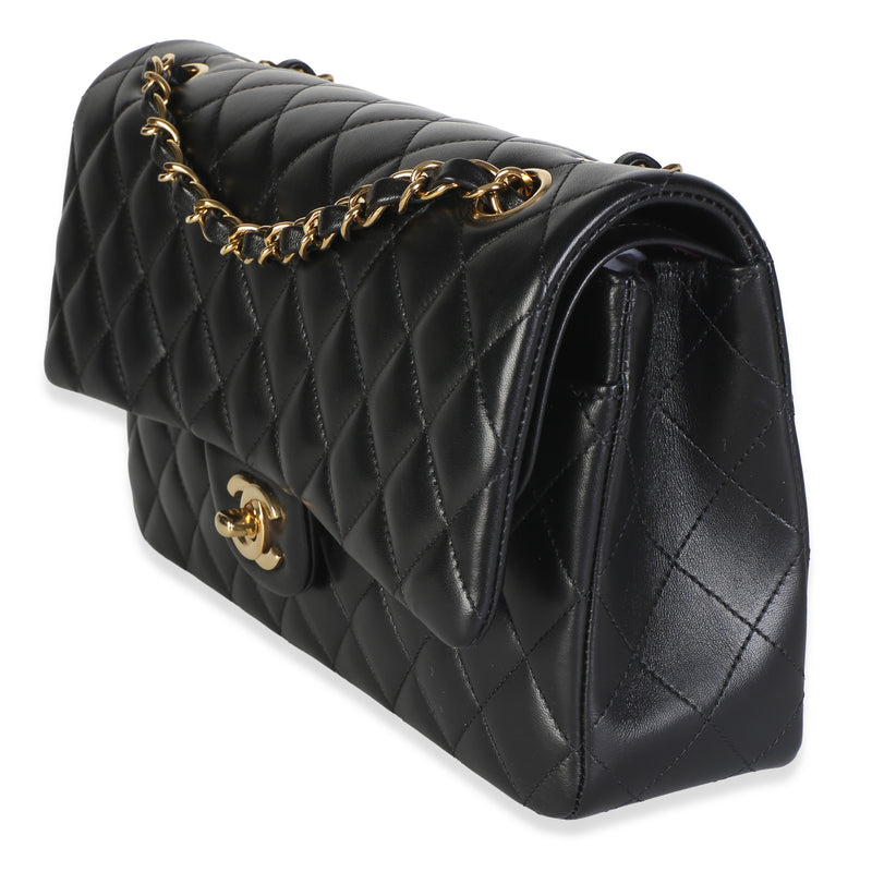 Chanel Black Quilted Lambskin Medium Classic Double Flap Bag Leather