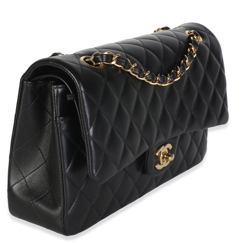 Chanel Black Quilted Lambskin Medium Classic Double Flap Bag Leather