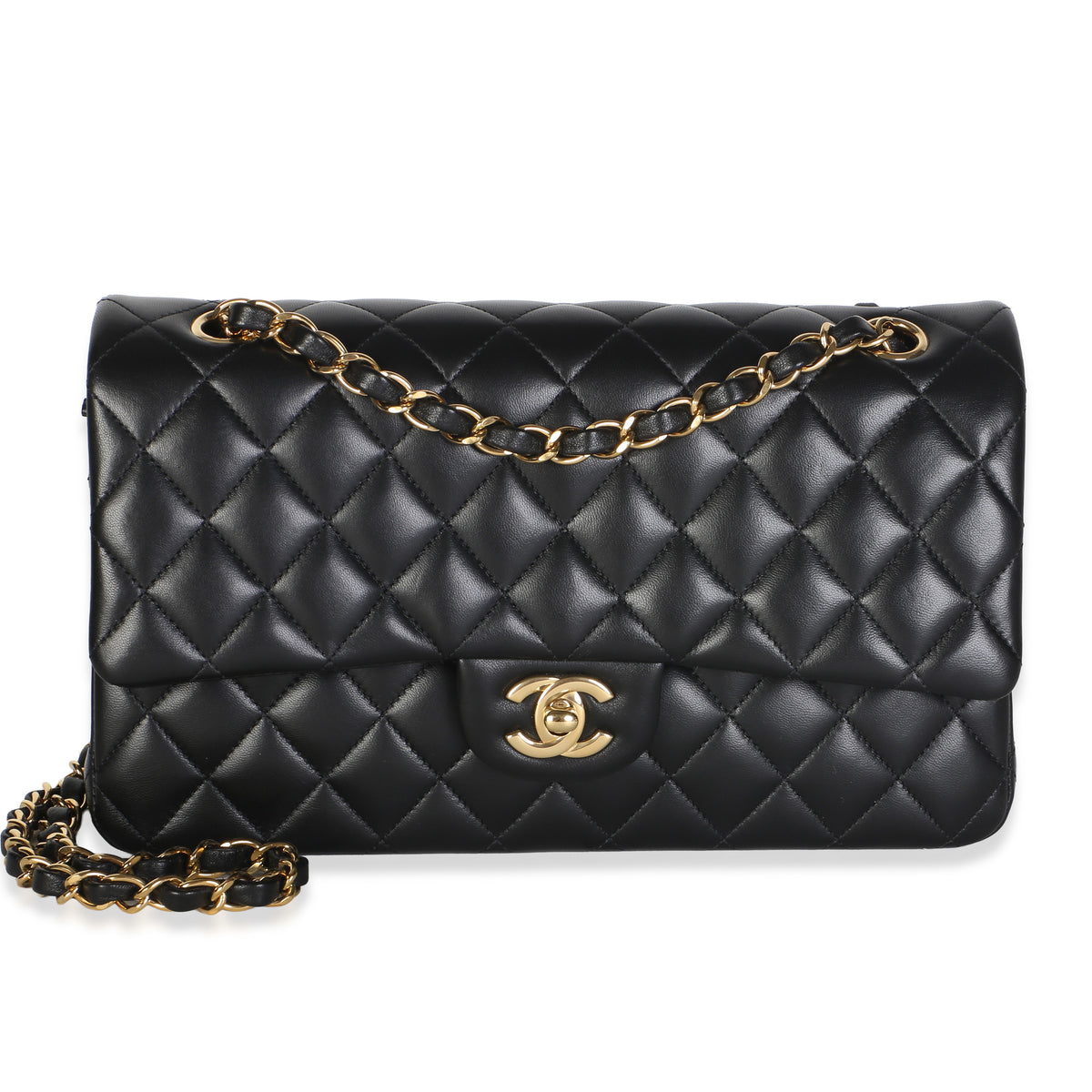 Chanel Black Quilted Lambskin Medium Classic Double Flap Bag Leather