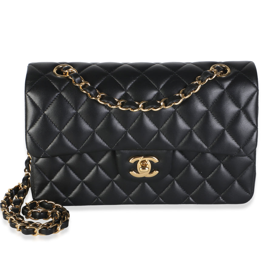 Chanel Black Quilted Lambskin Small Classic Double Flap Bag Leather