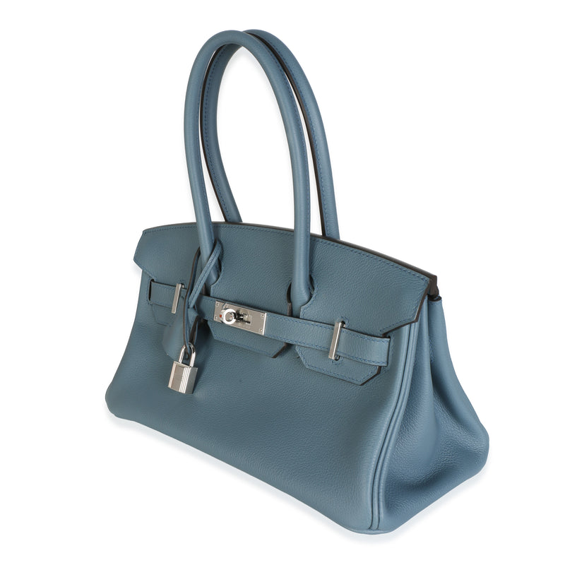 Hermès Bleu Tempete Evercolor Light Shoulder Birkin 29 Phw Blue Leather Bag