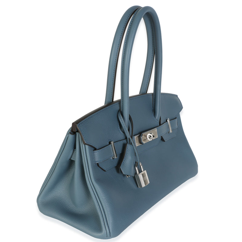 Hermès Bleu Tempete Evercolor Light Shoulder Birkin 29 Phw Blue Leather Bag