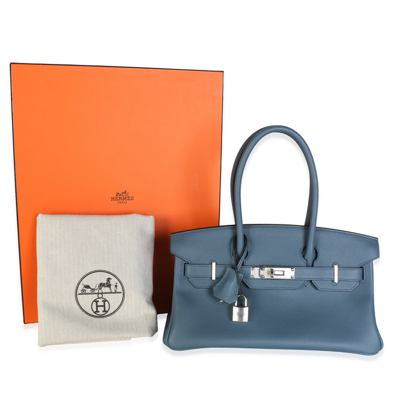 Hermès Bleu Tempete Evercolor Light Shoulder Birkin 29 Phw Blue Leather Bag
