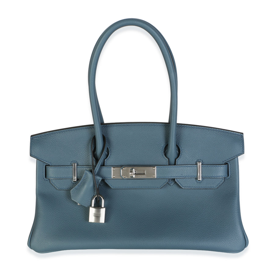 Hermès Bleu Tempete Evercolor Light Shoulder Birkin 29 Phw Blue Leather Bag