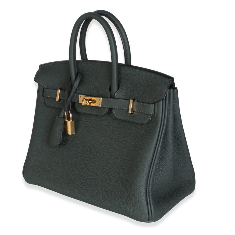 Hermès Vert Fonce Togo Birkin 25 Ghw Blue; Green Leather Bag