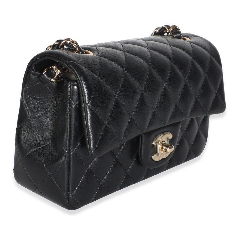 Chanel Black Quilted Lambskin Mini Rectangular Flap Bag Leather