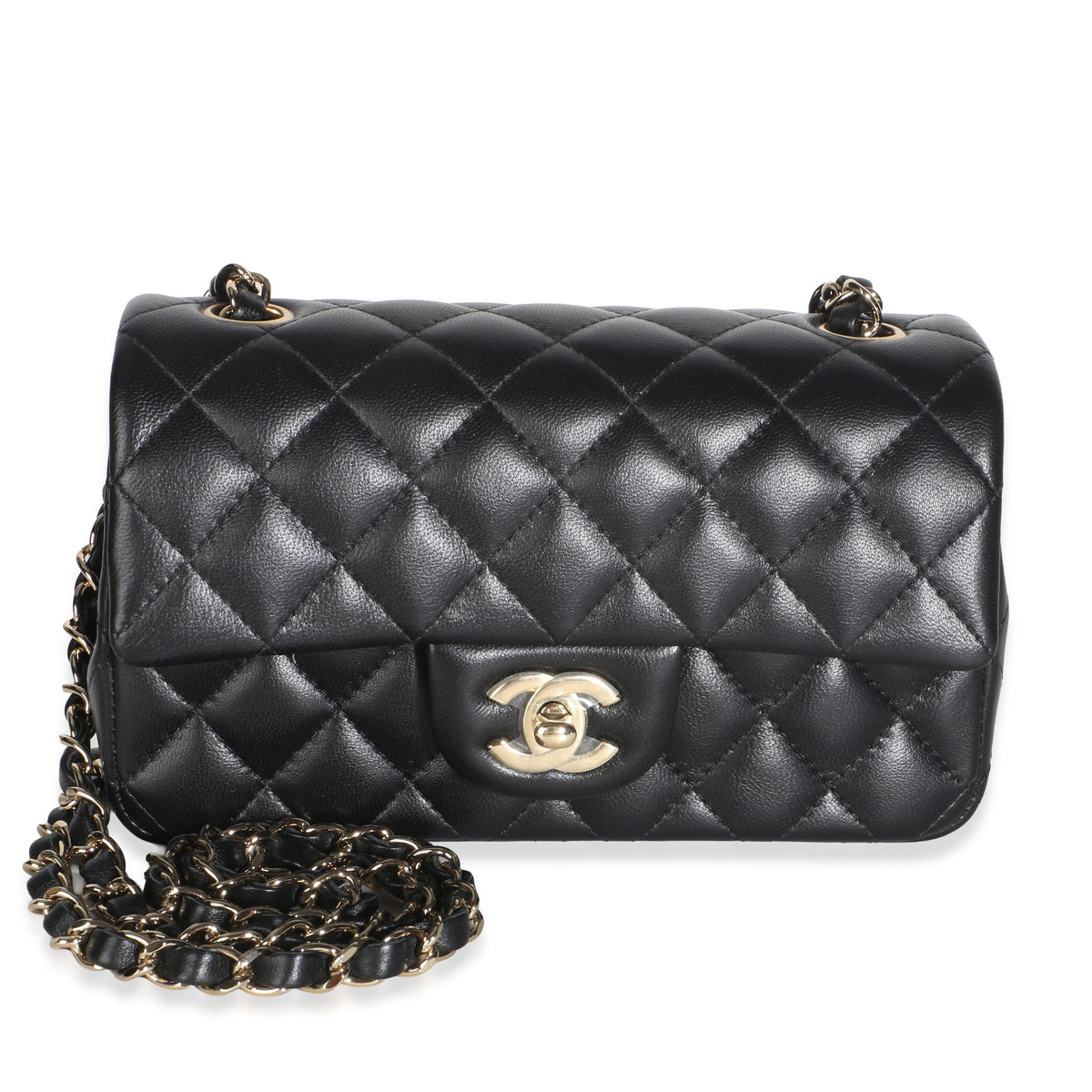 Chanel Black Quilted Lambskin Mini Rectangular Flap Bag Leather