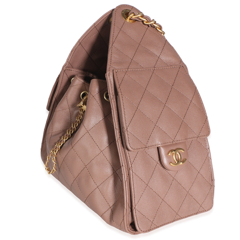 Chanel Light Brown Quilted Caviar Small 25 Hobo Leather