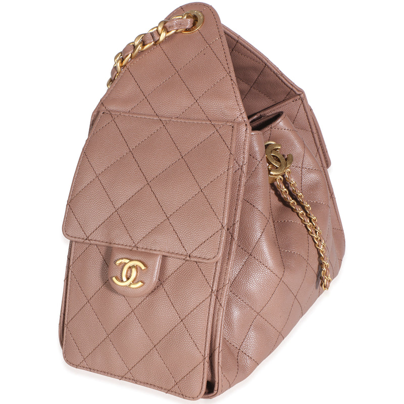 Chanel Light Brown Quilted Caviar Small 25 Hobo Leather