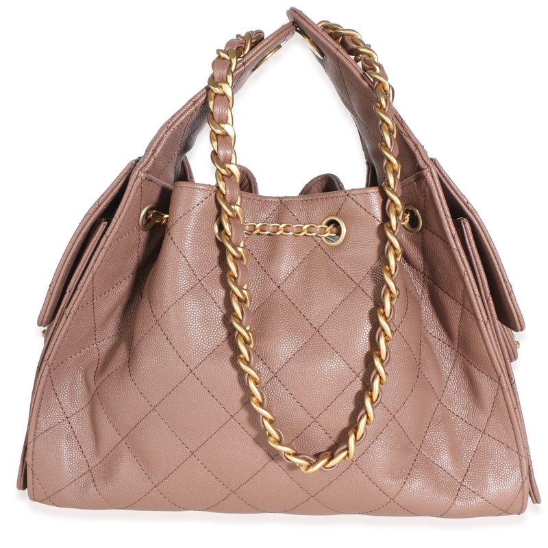Chanel Light Brown Quilted Caviar Small 25 Hobo Leather