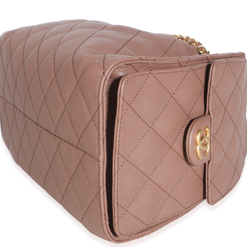 Chanel Light Brown Quilted Caviar Small 25 Hobo Leather