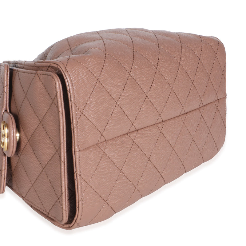 Chanel Light Brown Quilted Caviar Small 25 Hobo Leather