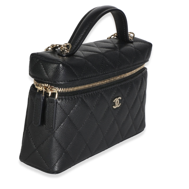 Chanel Black Quilted Caviar Slim Vanity With Chain Leather Bag