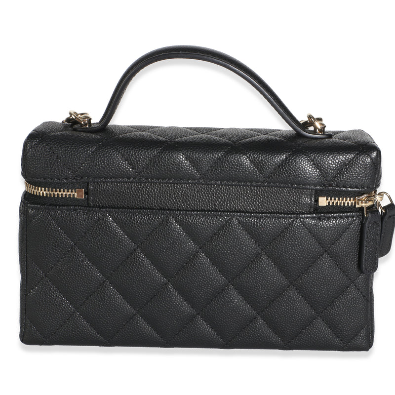 Chanel Black Quilted Caviar Slim Vanity With Chain Leather Bag