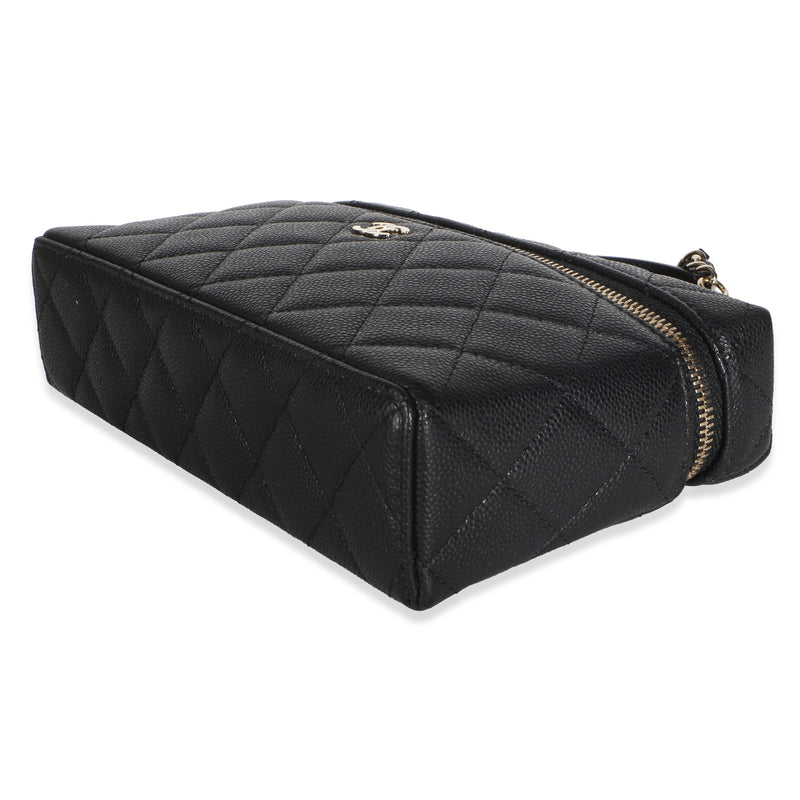 Chanel Black Quilted Caviar Slim Vanity With Chain Leather Bag