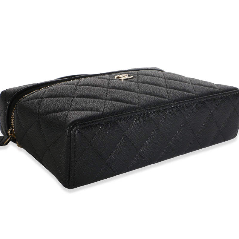 Chanel Black Quilted Caviar Slim Vanity With Chain Leather Bag