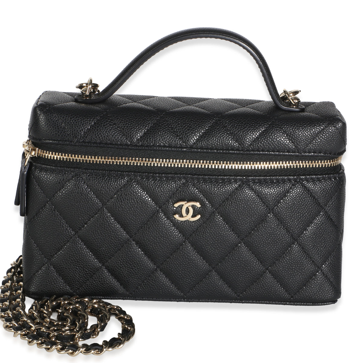 Chanel Black Quilted Caviar Slim Vanity With Chain Leather Bag